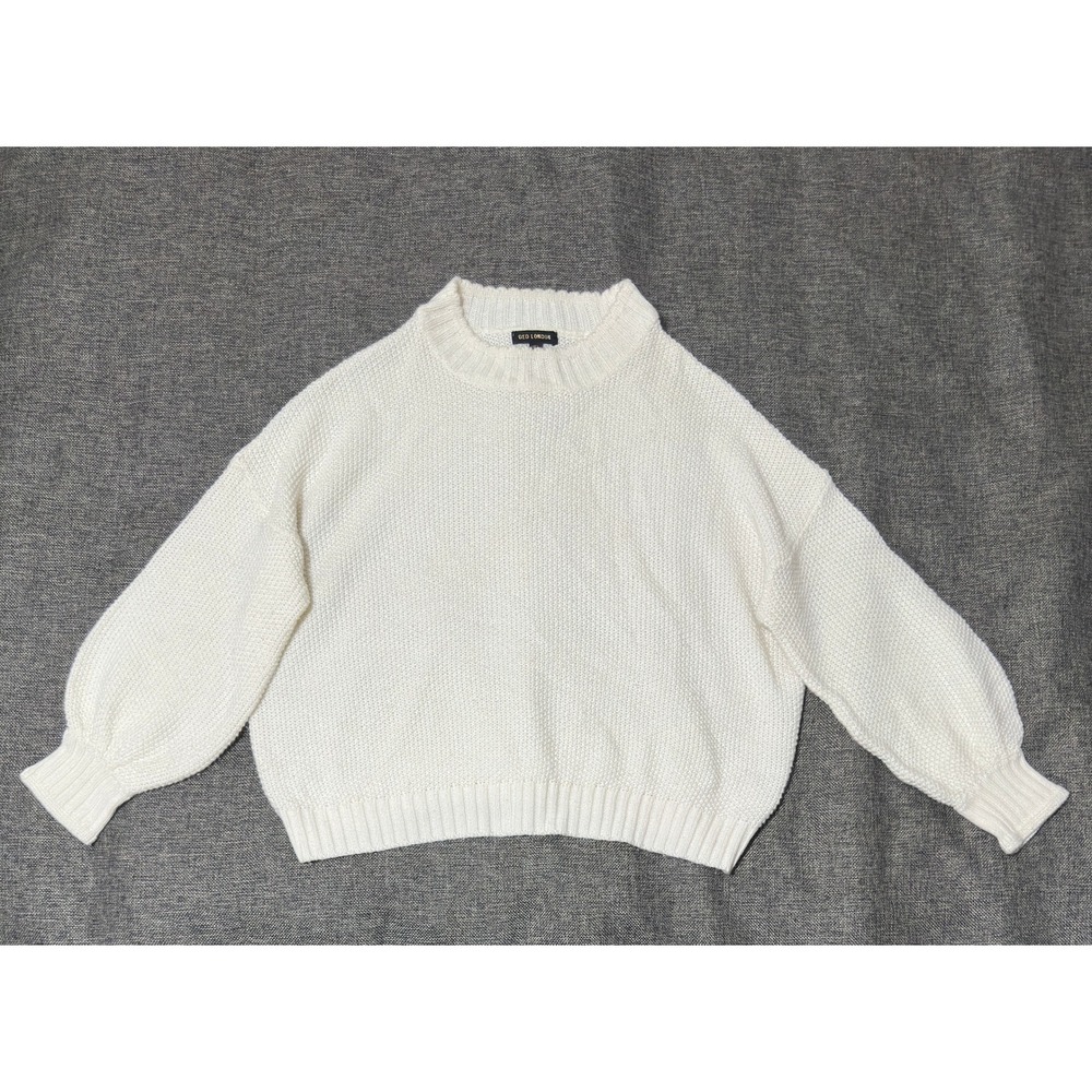 QED London Womens Medium Cream White Sweater Knit Mock Neck Balloon Sleeve Solid